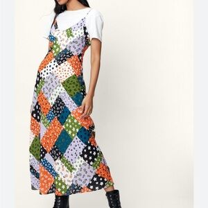floral patch slip dress low back and adjustable straps